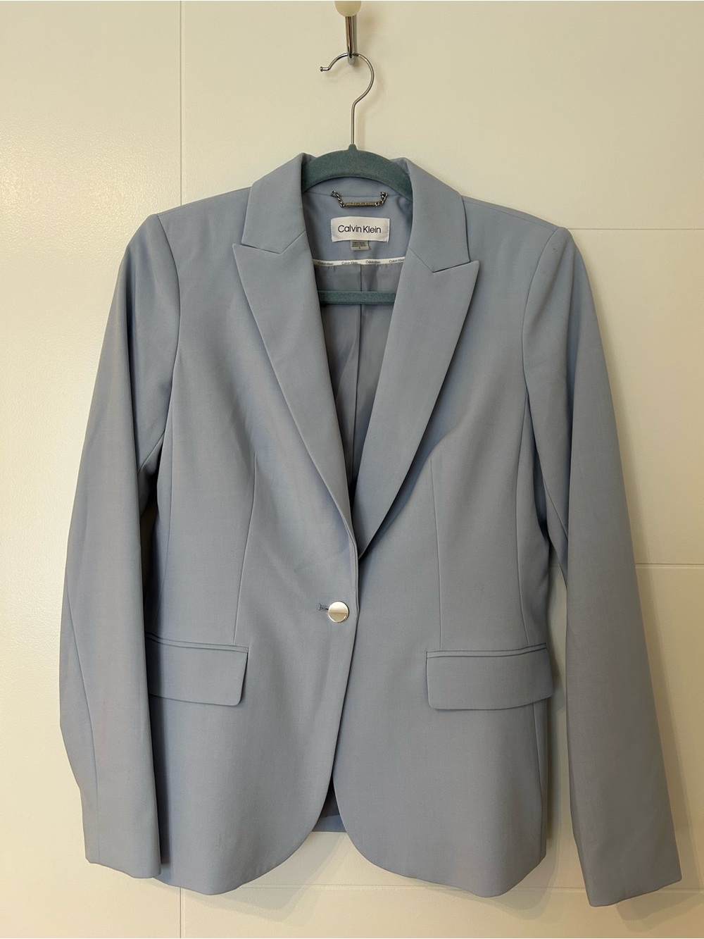 Calvin Klein Pastel Blue Single-Button Tailored Blazer